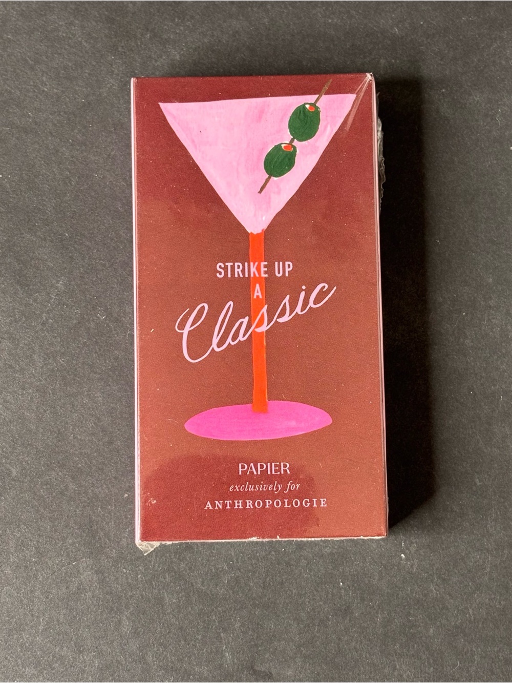 Anthropologie X Papier Strike Up A Classic" martini matchbox Pink Tip NEW